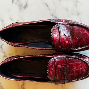 Prada Red Crocodile Pattern Loafers
